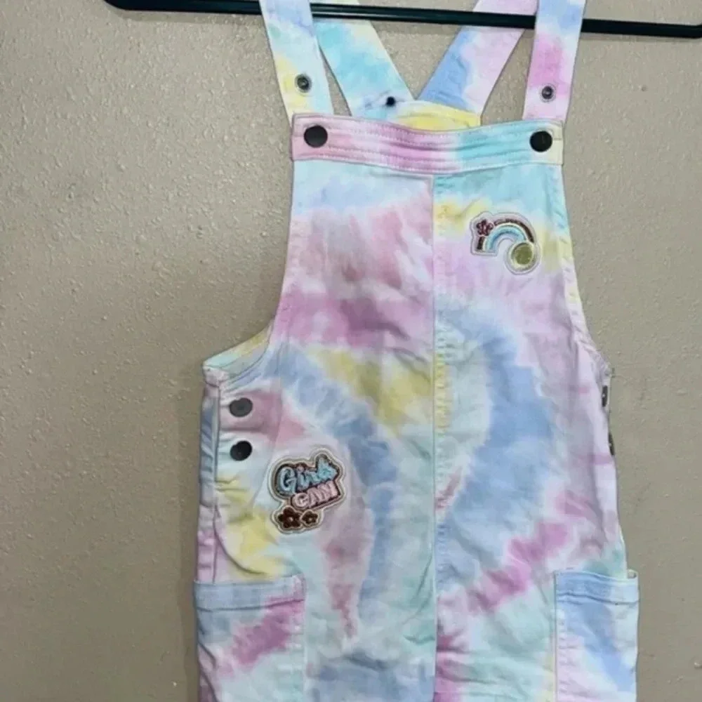 365 Kids Pastel Tie Dye Denim Shortalls size 6 Garanimals